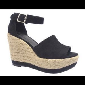 Black Suede Espradrille Wedge Sandals